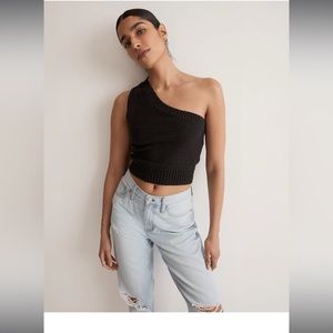NWT Madewell Black Textural-Knit One-Shoulder Sweater Tank Size M